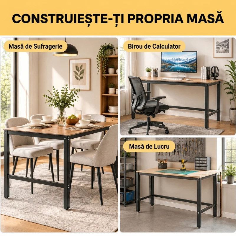 HOMCOM Cadru Picioare pentru Masă din Oțel, Structură Monobloc, Stil Industrial, Capacitate 250 kg, 150x50x81.5 cm, Negru