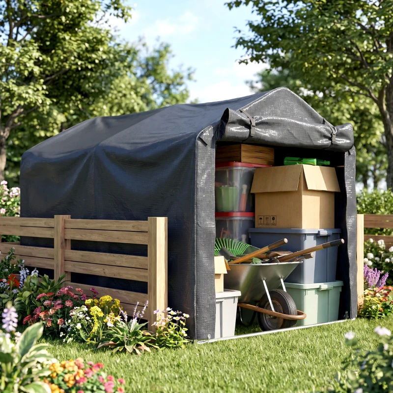Outsunny Tenda Garage con Ingresso Avvolgibile, Corde e Picchetti, in Metallo Zincato e PE, 220x157x165 cm, Grigio Scuro