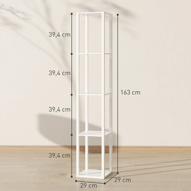 HOMCOM LED vloerlamp met planken, moderne dimbare staande lamp met 3 helderheidsniveaus en voetschakelaar, wit