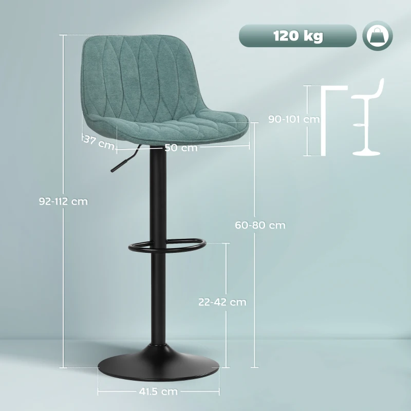 HOMCOM Set of Two Linen-Look Bar Stools - Blue