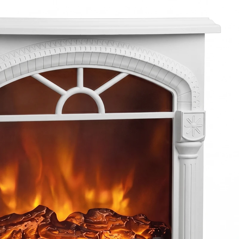 HOMCOM Freestanding Portable Fireplace, Electric Fireplace Stove Heater with 3D Flame Effect and Adjustable Thermostat, White