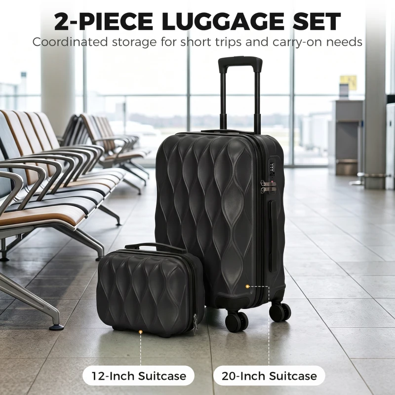 HOMCOM 2-Piece Luggage Set, ABS Hard Shell Carry On Suitcase Set with TSA Lock, Spinner Wheels, 12/20 inch, Black