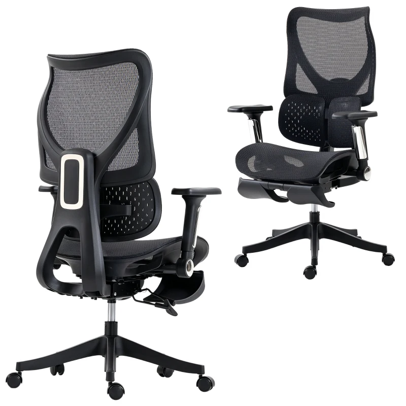 HOMCOM Scaun de birou ergonomic cu suport pentru picioare și mesh respirabil, negru