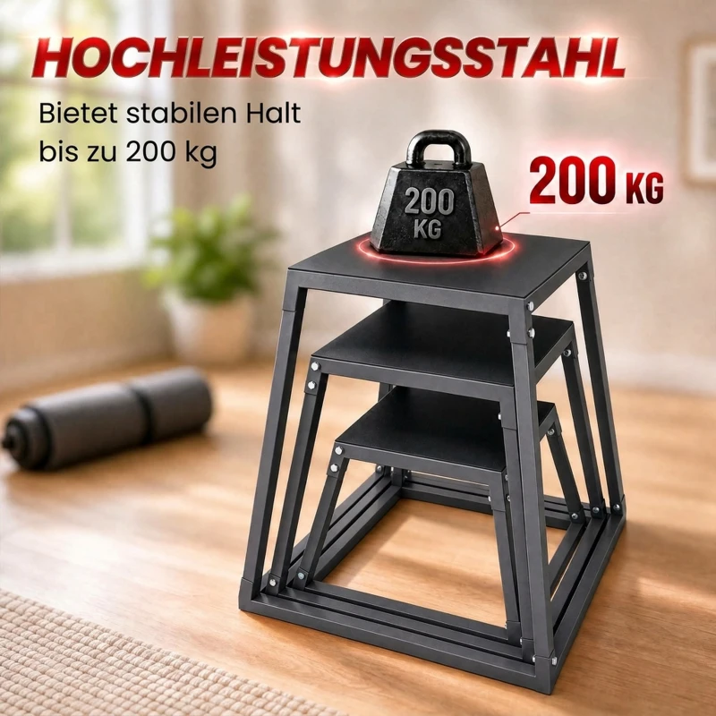 SPORTNOW Plyo Box Set van 3 30,5/45,8/61 cm, stapelbare stalen sprongboxen tot 200 kg
