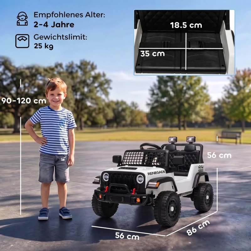 AIYAPLAY Kinder Elektroauto 12V Elektroauto für Kinder mit Fernbedienung Lithium-Akku 2 Motoren Sanftanlauf 4-Rad-Federung Weiß