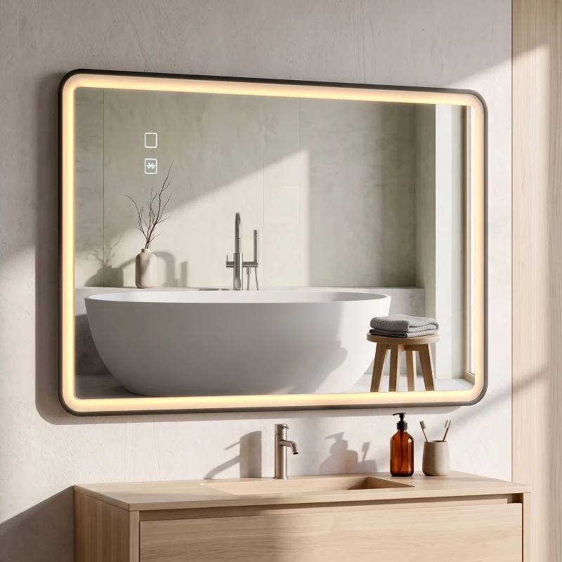 HOMCOM Specchio da Bagno LED Bluetooth Antiappannamento 100x70 cm Nero