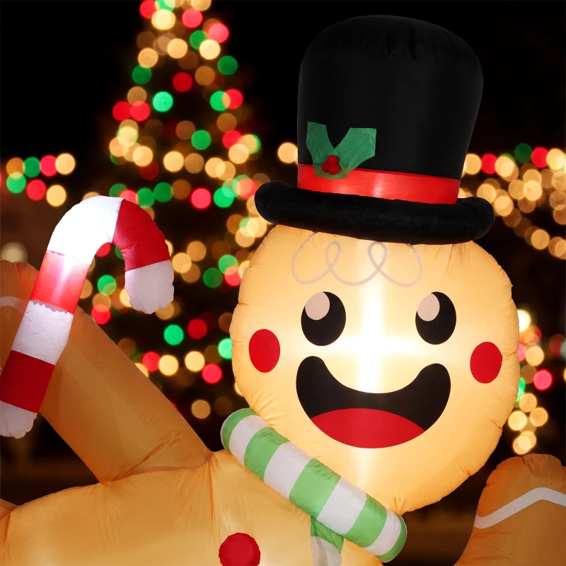 Outsunny 9.8ft Giant Christmas Inflatable Gingerbread Man Side-Lying, Outdoor Blow Up Christmas Decoration with LEDs, Bag