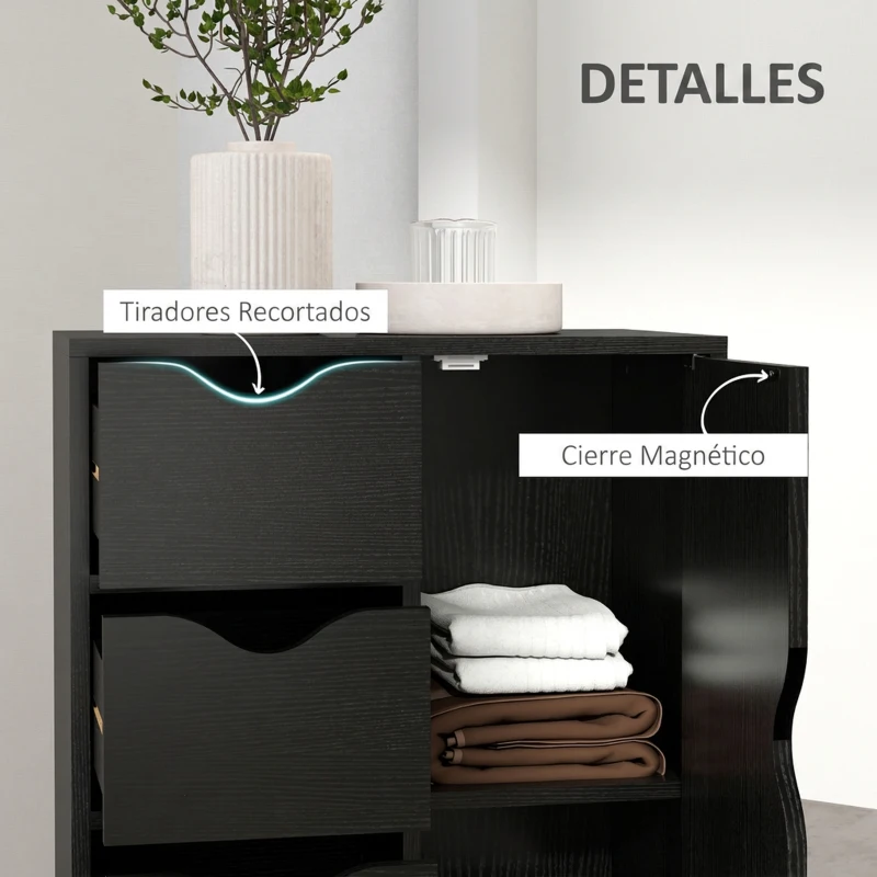HOMCOM Armario de Salón con 4 Cajones 1 Puerta y Estante Interior Mueble de Almacenaje Multiusos 54x29x83 cm Negro