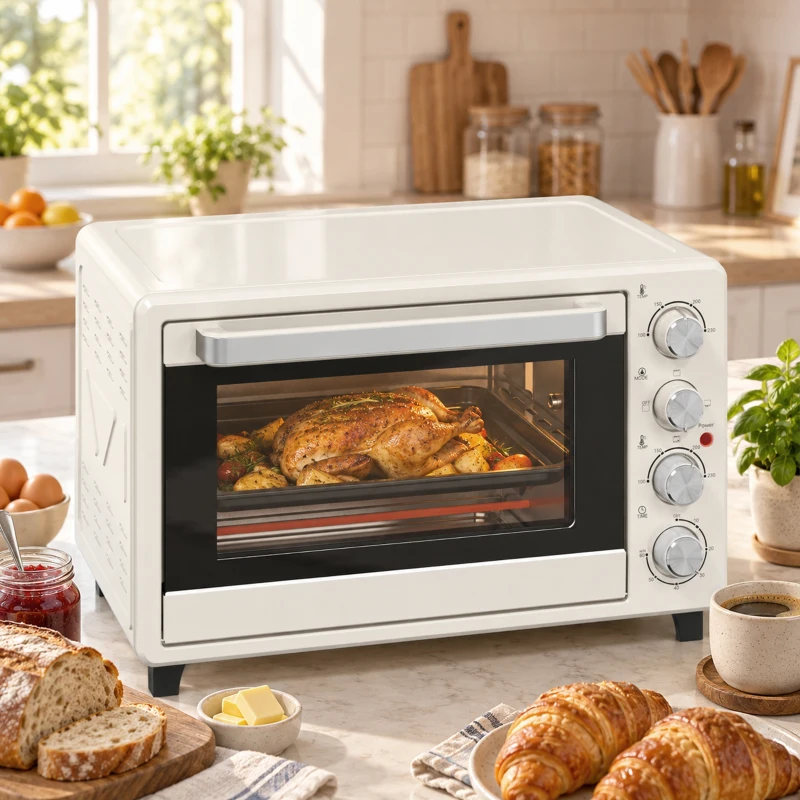 HOMCOM Forno Elétrico de Bancada 32L 1600W com 3 Modos de Calor, Temporizador e Temperatura Regulável, 52,2x38,1x33,5 cm, Creme