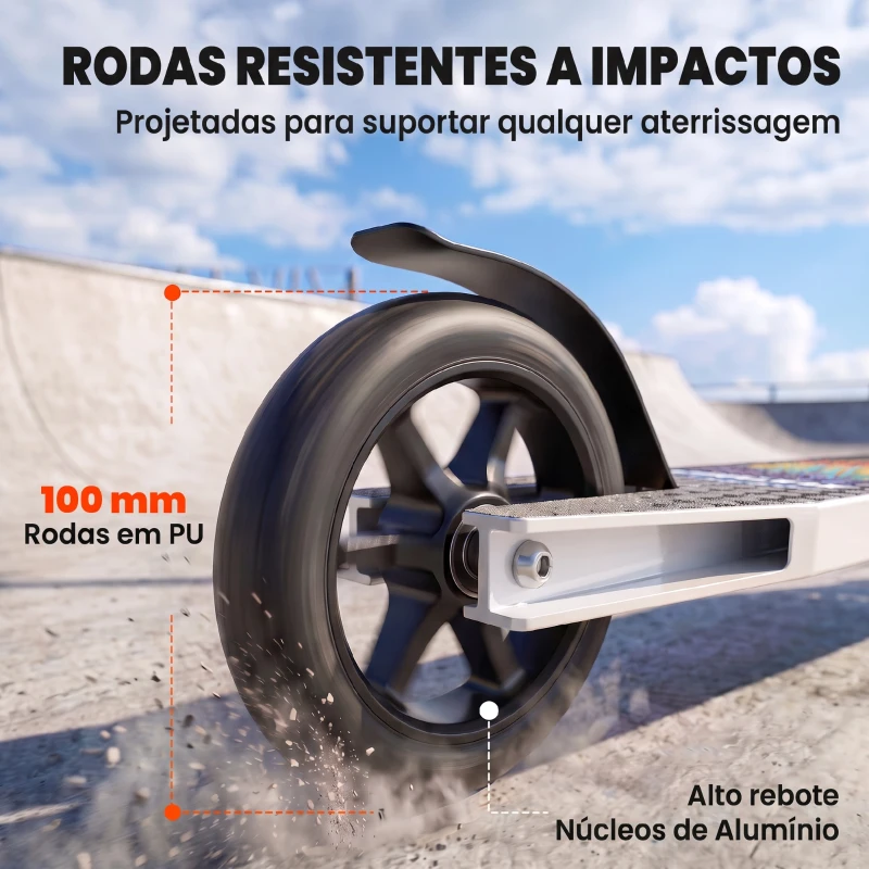 SPORTNOW Trotinete Acrobática para Truques com Plataforma em Alumínio, Rolamentos ABEC-7, Rodas 100 mm e Guiador 360°, Branco