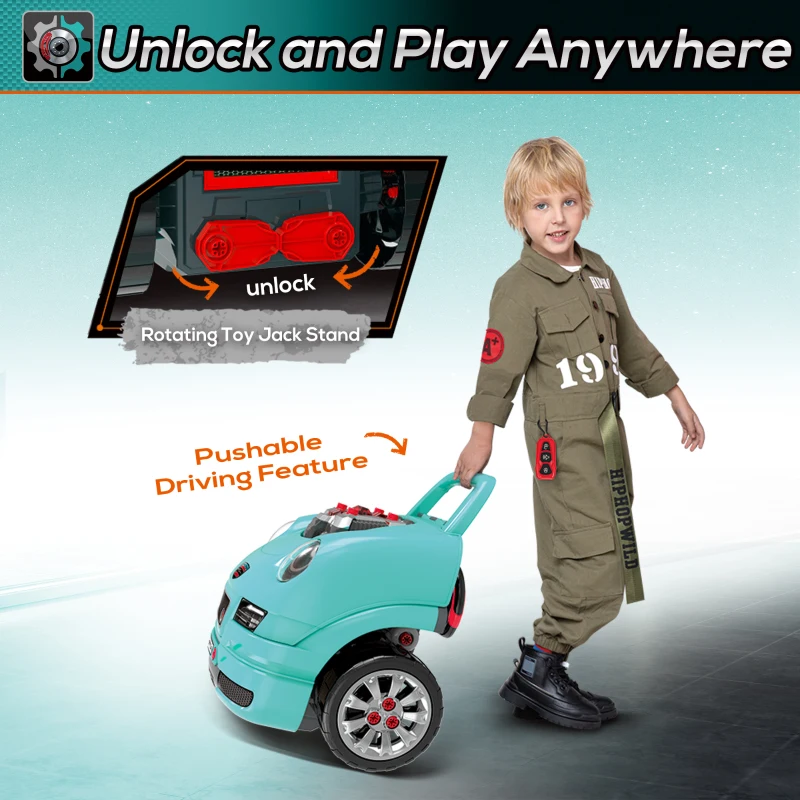HOMCOM Kids Truck Engine Toy Set, with Horn, Light, Car Key, for Ages 3-5 Years - Teal