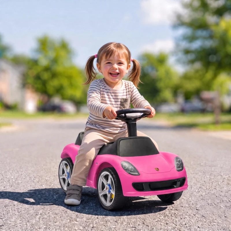 AIYAPLAY Ride on Car, Porsche Licensed Toddler Push Car with Horn, Headlights, Sound and Steering Wheel for 18-36 Months, Pink