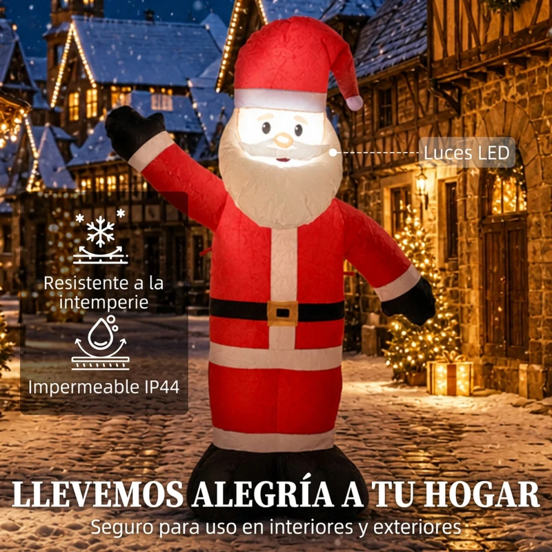 Outsunny Papá Noel Hinchable de Navidad 150 cm con Acabado Aterciopelado Bolsa de Almacenaje Decoración Navideña para Exterior