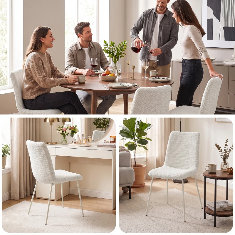 HOMCOM 2er-Set Samt-Esszimmerstühle mit gepolstertem Sitz und Rücken sowie Metallbeinen, Weiß