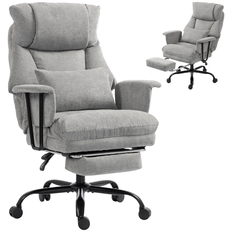 HOMCOM Office Chair, 180kg Heavy Duty Linen Computer Desk Chair with Lumbar Support, Wide Seat, Spring Cushion, Grey