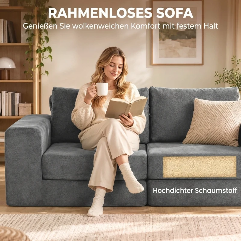 HOMCOM Sofa rozkładana 4-w-1 z funkcją spania, rozkładana, poduszki, 2-osobowa, szara