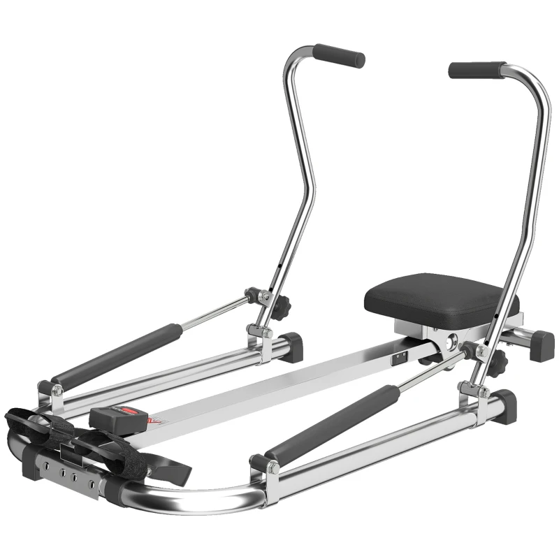 HOMCOM Máquina de Remo Hidráulico Dobrável com 4 Níveis de Resistência Ecrã Digital e Pedal Antiderrapante para Fitness em Casa Aço 129x70x70cm Preto e Prata