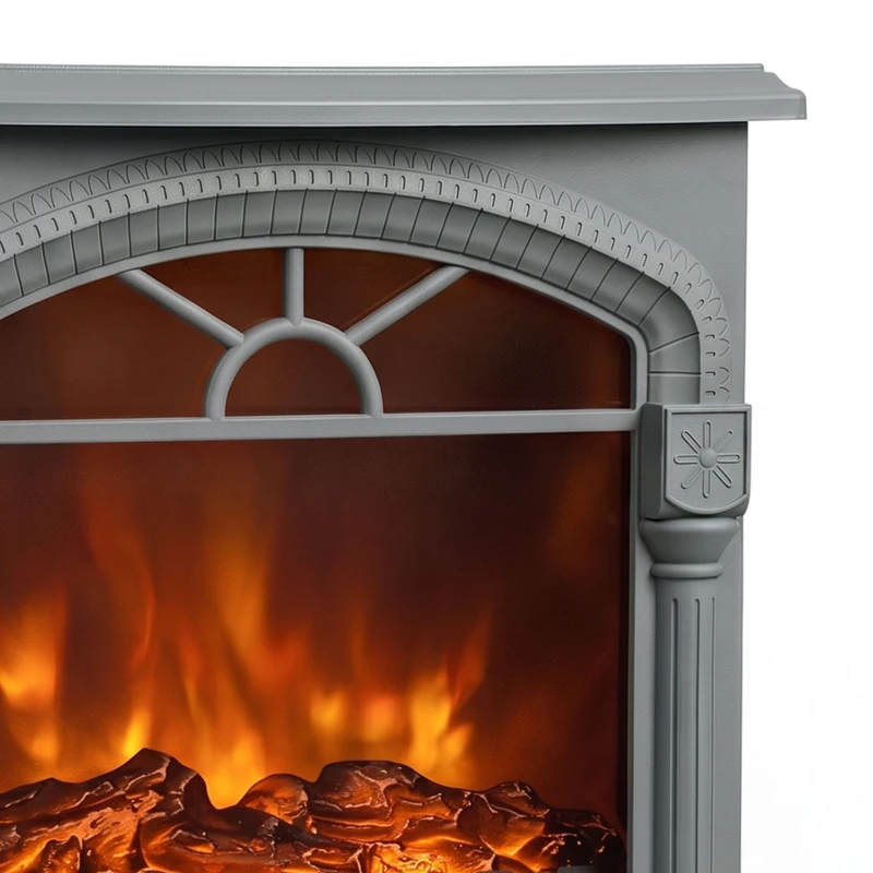HOMCOM Freestanding Portable Fireplace, Electric Fireplace Stove Heater with 3D Flame Effect and Adjustable Thermostat, Grey