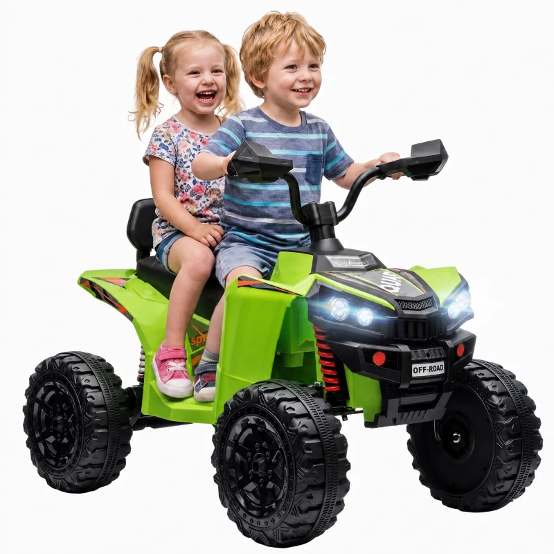 AIYAPLAY 24V 2 Seater Electric Quad Bike for Kids, Ride On Car ATV Toy w/ Forward Backward, for Boys Girls 3-8 Years, Green