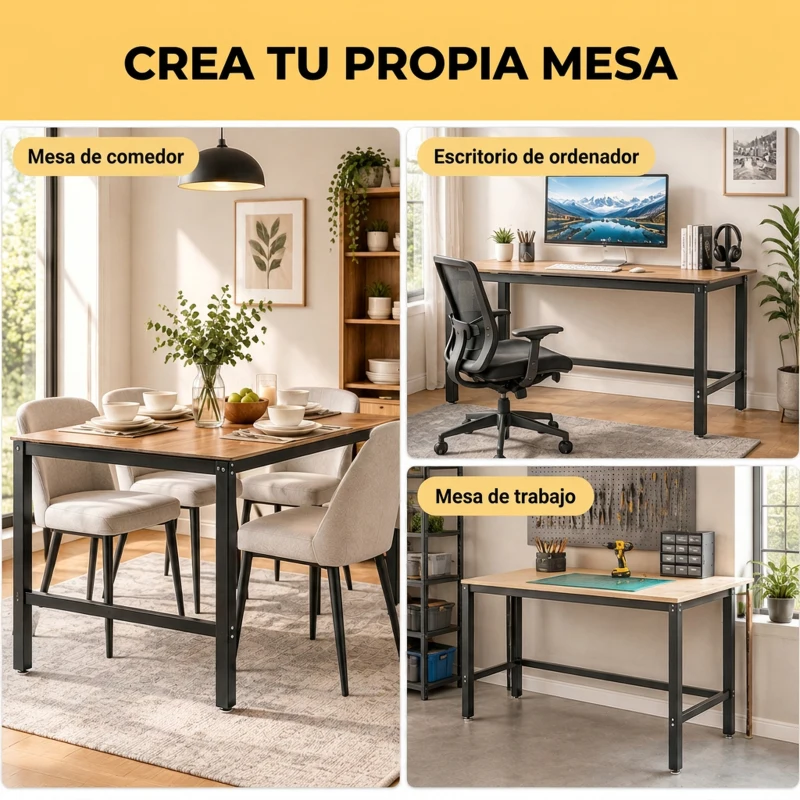HOMCOM Patas de Mesa de Acero Patas para Muebles Industriales con Almohadillas Ajustables y Tornillos 150x50x81,5 cm Negro