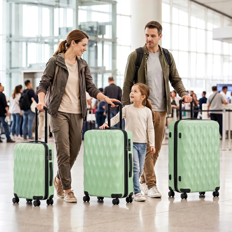 HOMCOM 3-Piece Suitcase Set, Hard Shell Carry On & Checked Luggage Set with TSA Lock, 20/24/28 Inch, Green