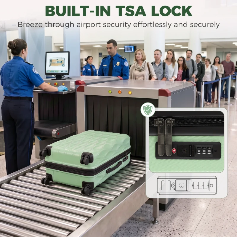 HOMCOM 2-Piece Luggage Set, ABS Hard Shell Carry On Suitcase Set with TSA Lock, Spinner Wheels, 12/20 inch, Green