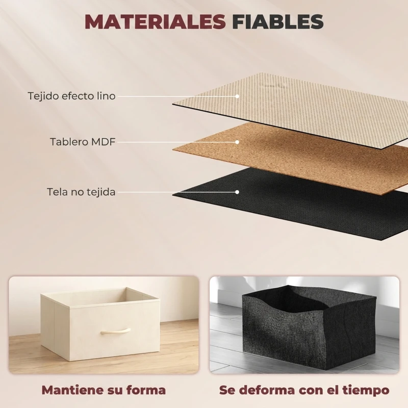 HOMCOM Cajonera de Tela Cómoda con 8 Cajones 4 Bolsillos Laterales 2 Ganchos y Estructura de Acero Beige