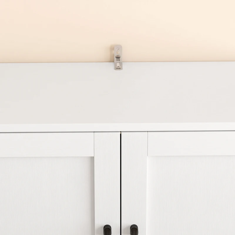 HOMCOM Buffet Haut Cuisine, Armoire Cuisine, 4 Portes à Fermeture Douce, Tiroir, Compartiment Ouvert, Étagères Réglables, Blanc