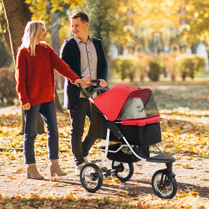 PawHut Hondentrolley hondenbuggy katten PetStroller met 3 wielen opvouwbaar Oxford rood(m-11)