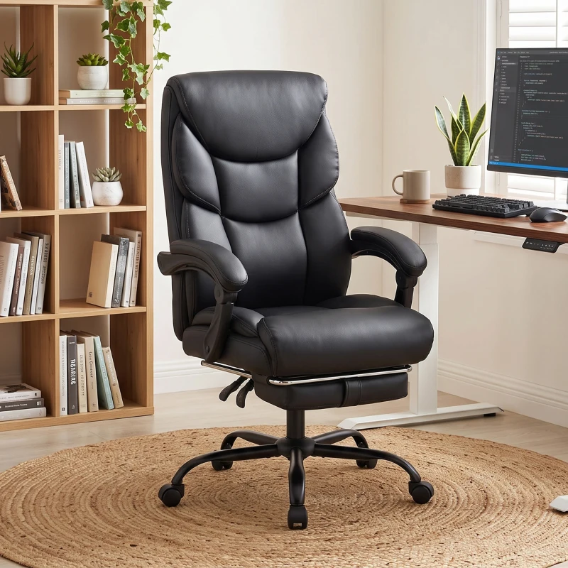 HOMCOM Executive Office Chair, 180kg Big and Tall PU Desk Chair with Linked Armrests, Pocket Spring Cushion, Adjustable Height, Rocking Function, 165° Reclining Backrest, Footrest, PU Casters, Black