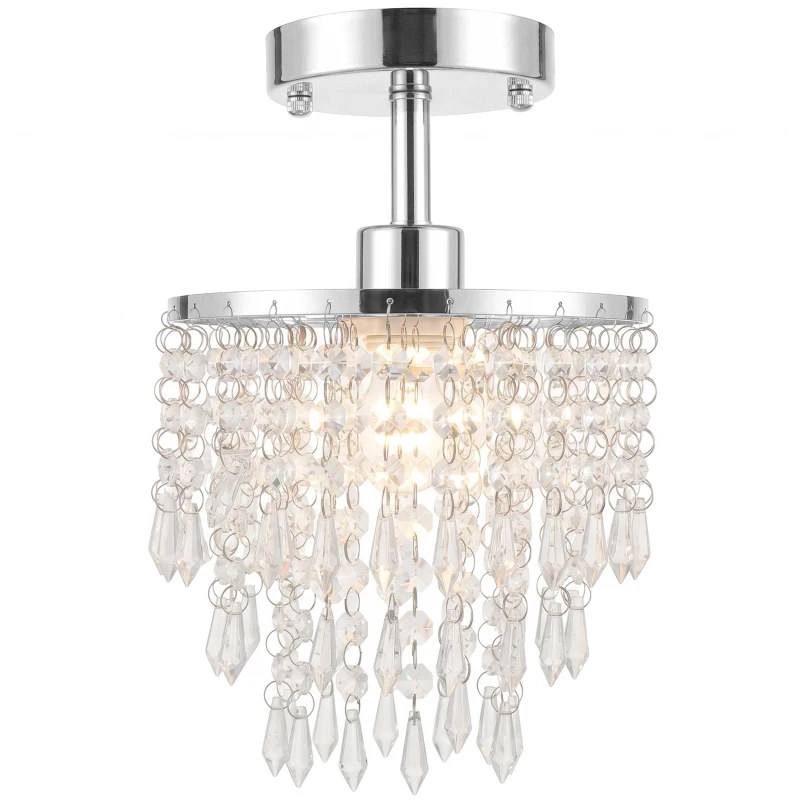 HOMCOM Crystal Ceiling Light with 57 Crystal Strands, Ceiling Light with Mounting Plate for Hallway, Silver Tone