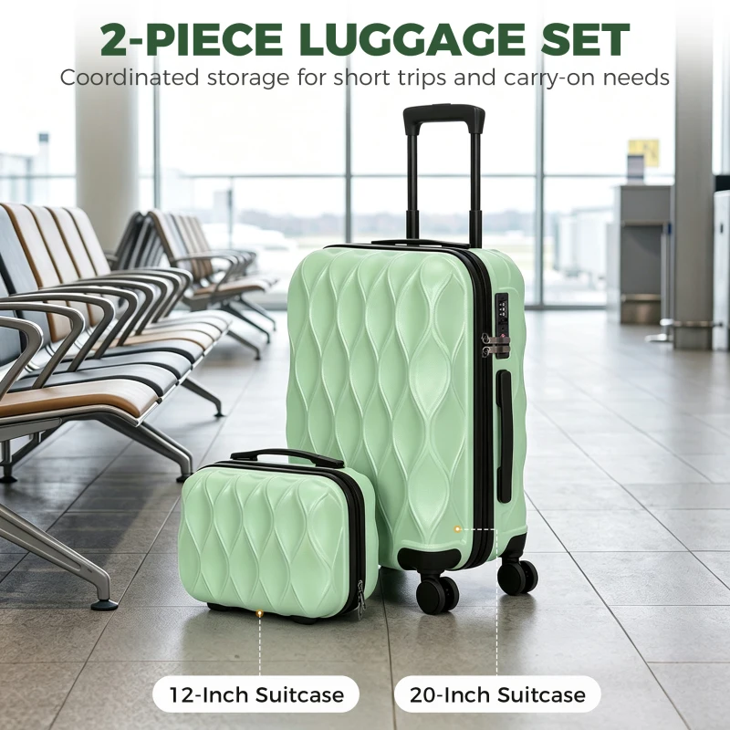 HOMCOM 2-Piece Luggage Set, ABS Hard Shell Carry On Suitcase Set with TSA Lock, Spinner Wheels, 12/20 inch, Green