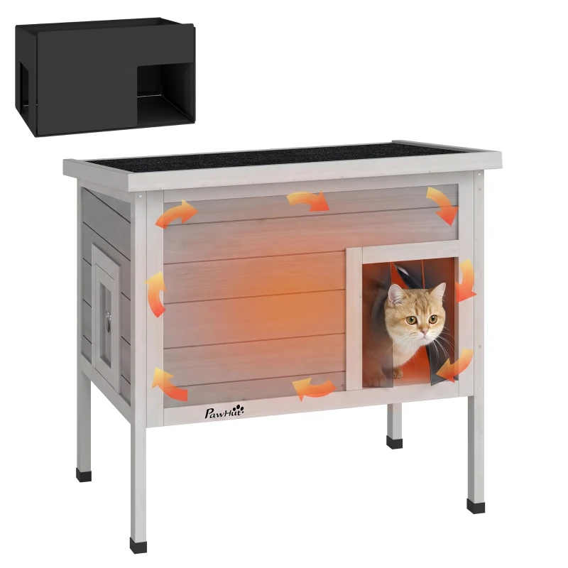 PawHut Outdoor Cat House, Insulated Cat Shelter with Insulated Liner, Waterproof Asphalt Roof, Escape Door, Opening Top