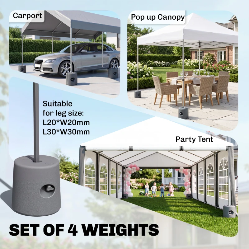Outsunny HDPE Tent Weights Set of 4, Canopy Weights, Fill with Water or Sand, 48KG