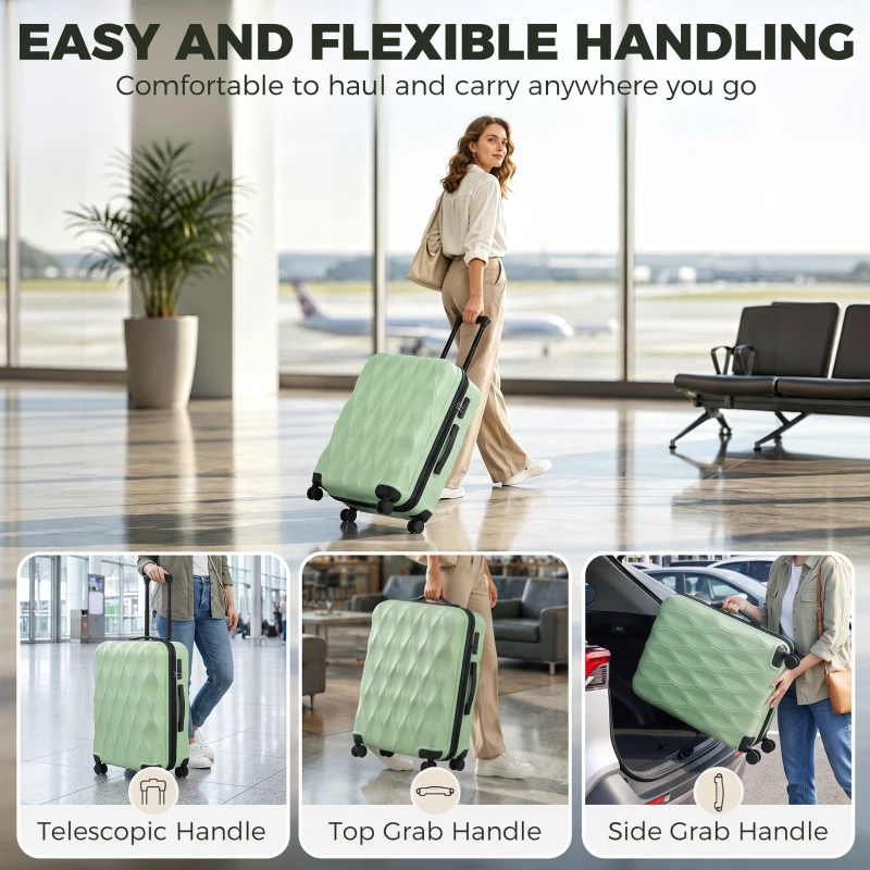 HOMCOM 24Inch Suitcase, ABS Hard Shell Checked Luggage with TSA Lock, Spinner Wheels, Telescopic Handle, Green