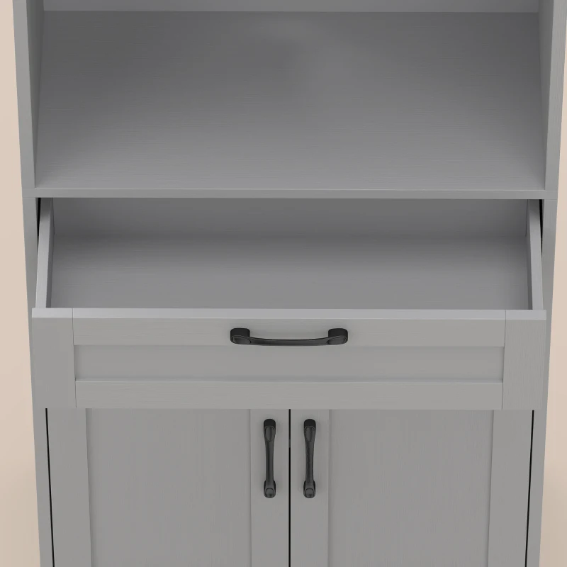 HOMCOM 170 cm Tall Kitchen Pantry with Adjustable Shelves, Freestanding Storage Cabinet with Open Shelf, Grey