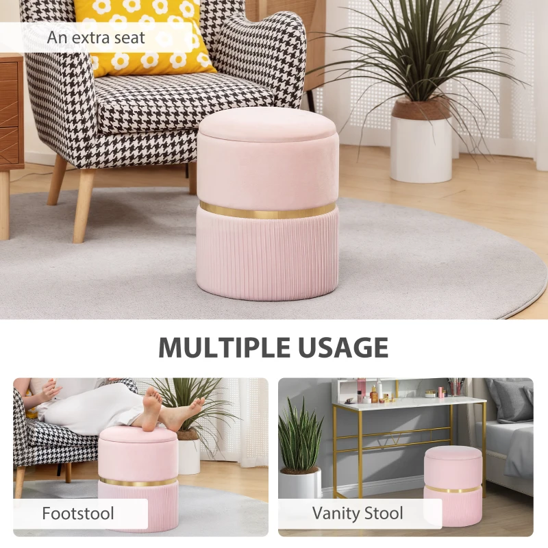 HOMCOM Velvet-Feel Storage Ottoman - Pink