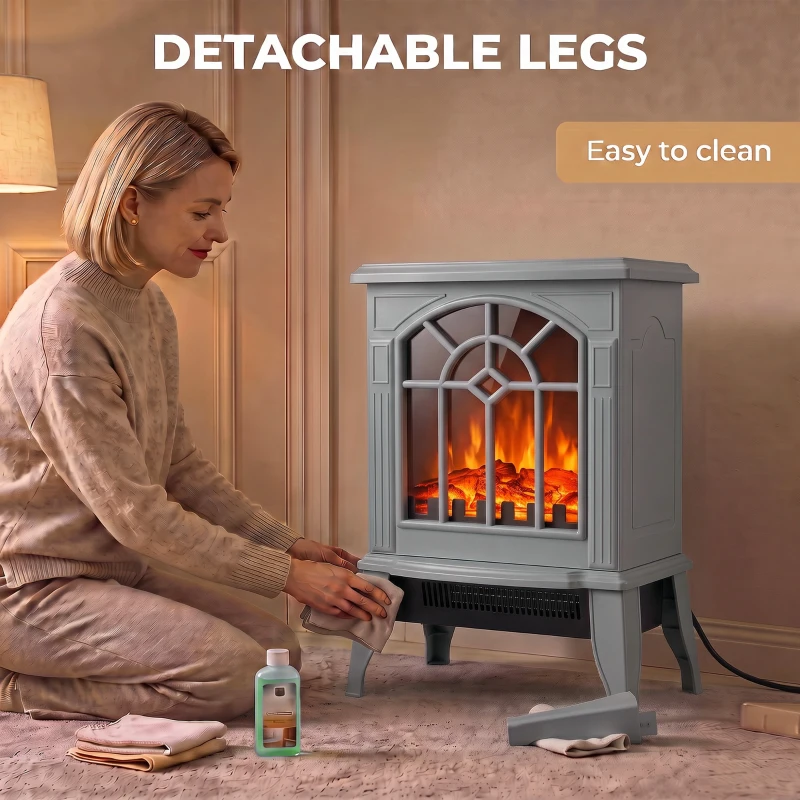 HOMCOM Freestanding Electric Fireplace, Electric Log Burner w/ LED Flame Effect, Overheating Safety System, 1000W/2000W, Grey