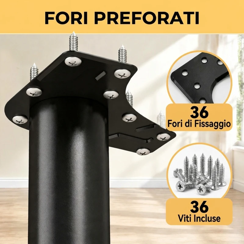 HOMCOM Set 4 Gambe per Tavolo in Metallo con 40 Fori, 36 Viti Autofilettanti e 4 Piedini Regolabili, 73x6x6 cm, Nero