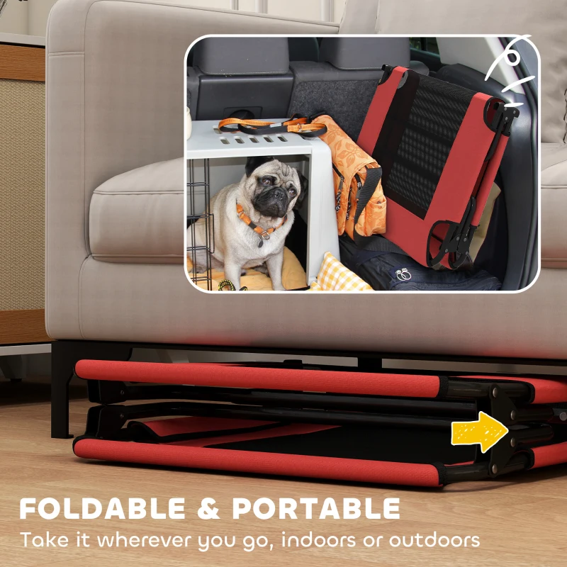 PawHut Portable Raised Dog Bed, Elevated Pet Cot with Breathable Mesh for Indoor Outdoor, for Large Dogs, Red