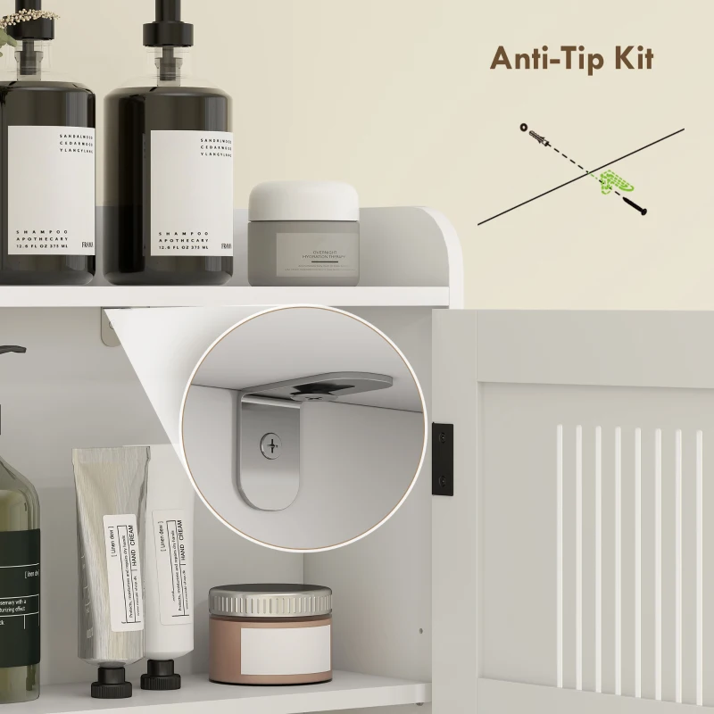 HOMCOM Mobile Sopra WC con Armadietto a 2 Ante Ventilate e Ripiani Aperti, Barra Inferiore, 80x19.5x170 cm, Bianco
