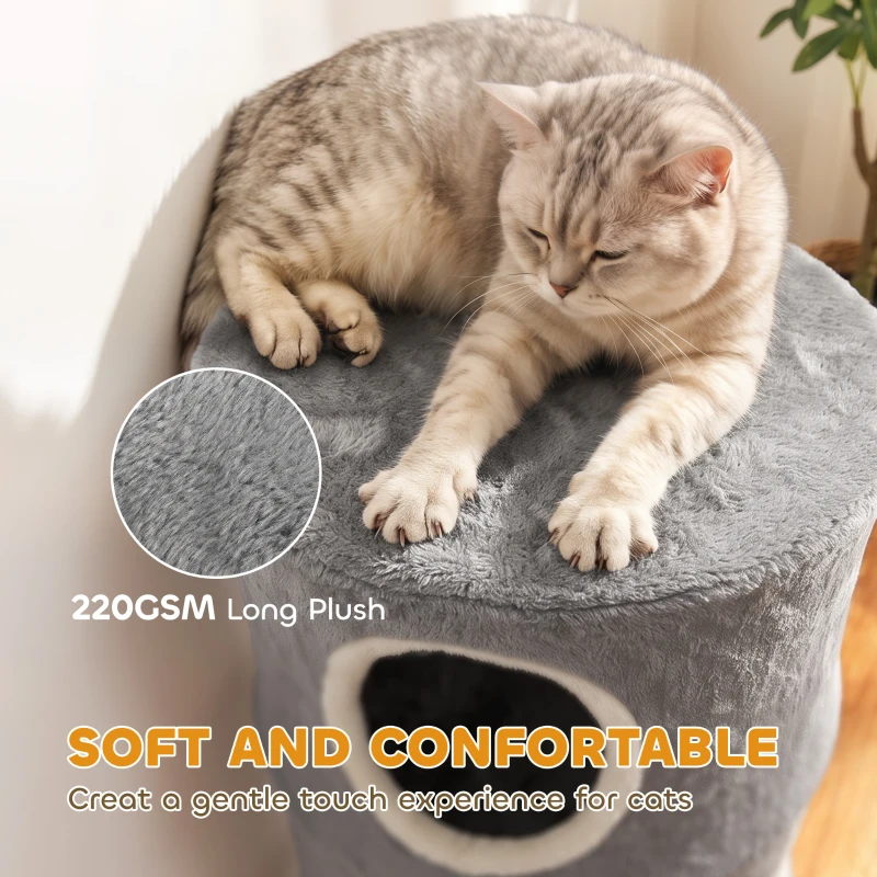 PawHut Cat House for Indoor Kittens, Cat Condo with Removable Washable Cover, Modern Barrel-Shaped Kitty Cave Bed