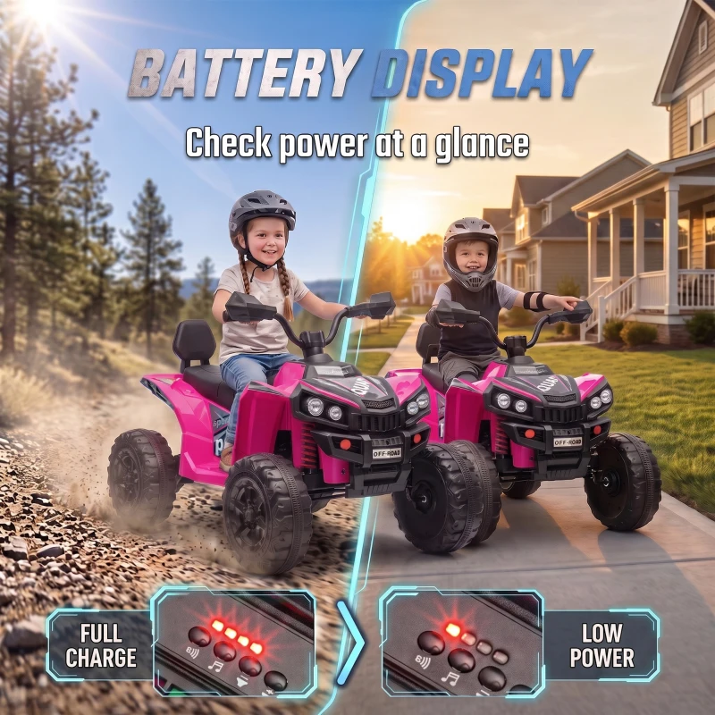 AIYAPLAY 24V 2 Seater Electric Quad Bike for Kids, Ride On Car ATV Toy w/ Forward Backward, for Boys Girls 3-8 Years, Pink