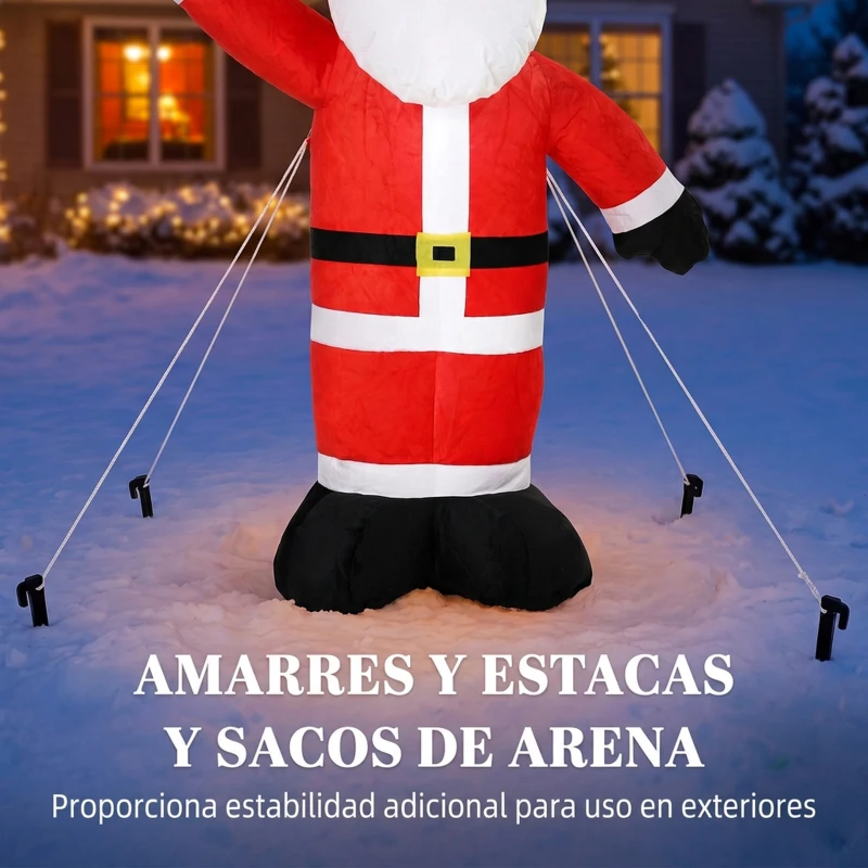 Outsunny Papá Noel Hinchable de Navidad 150 cm con Acabado Aterciopelado Bolsa de Almacenaje Decoración Navideña para Exterior