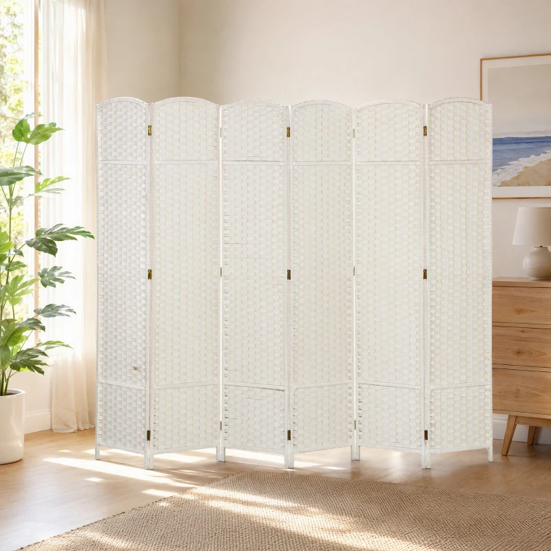 HOMCOM Paravent interieur en bois 6 panneaux 240 x 170 cm séparateur de pièce pliable pour salon, chambre à coucher, naturel