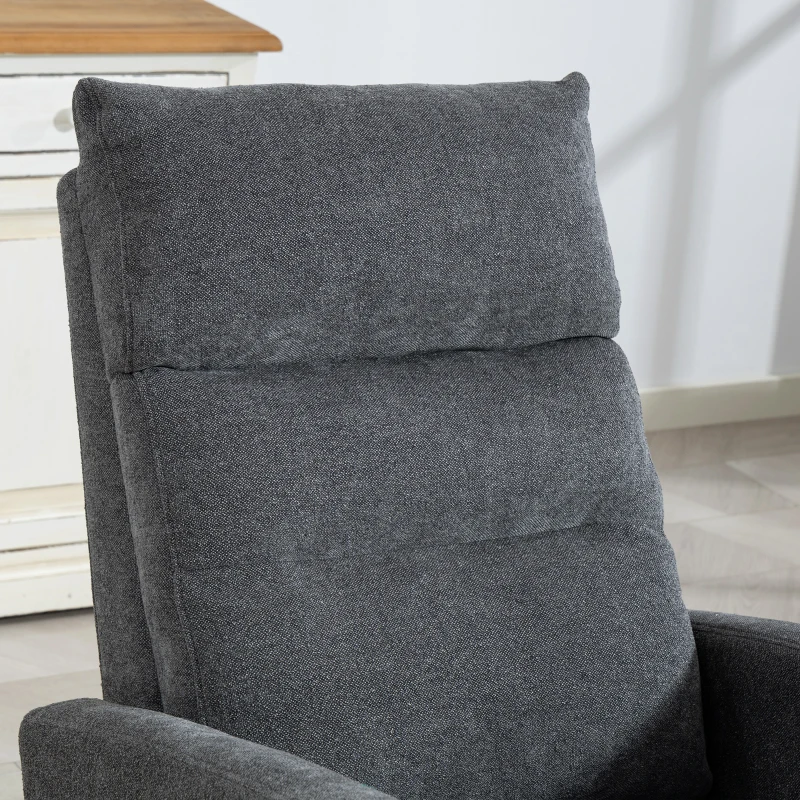 HOMCOM Upholstered Rocking Chair Retractable Footrest Rocker Chair High Back for Living Room Grey