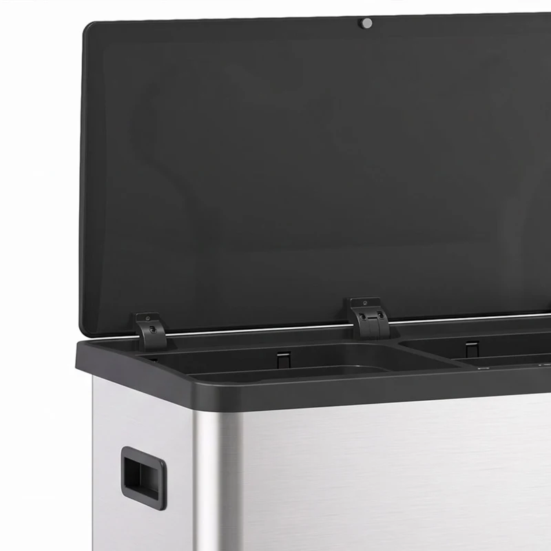 HOMCOM Poubelle de Cuisine Automatique 60 L, Poubelle à Double Compartiment, Capteur de Mouvement, Seaux Amovibles, Argent