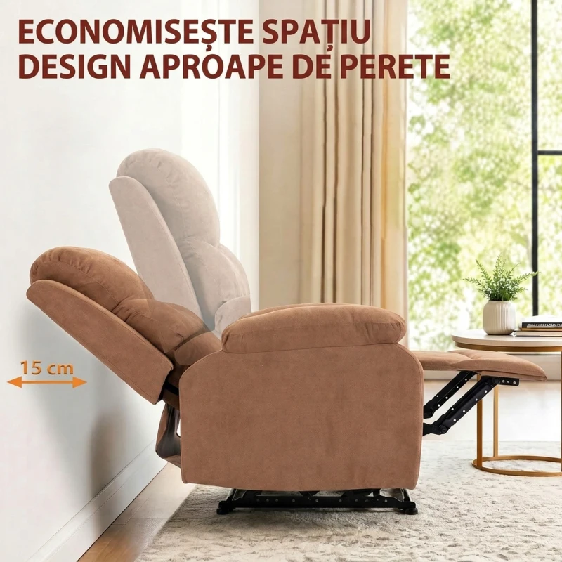HOMCOM Fotoliu Reclinabil Manual cu Material cu Aspect de In, Suport pentru Picioare și Cotiere Căptușite, Maro Închis