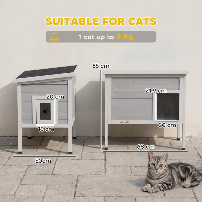 PawHut Outdoor Cat House, Insulated Cat Shelter with Insulated Liner, Waterproof Asphalt Roof, Escape Door, Opening Top