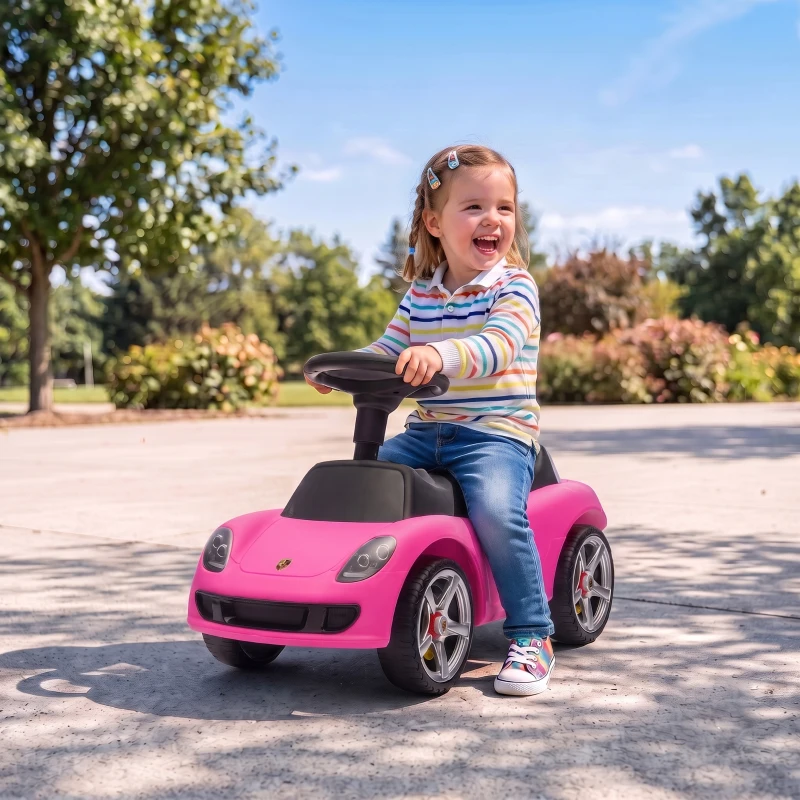 AIYAPLAY Ride on Car, Porsche Licensed Toddler Push Car with Horn, Headlights, Sound and Steering Wheel for 18-36 Months, Pink